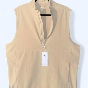 PUMA Men's Beige Full Zip Stand-Up Collar Vest Jacket, Regular Fit Size L